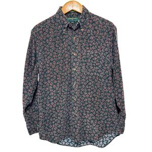 Vintage Embassy Row Cotton Corduroy‎ Paisley Button Front Shirt Medium Green